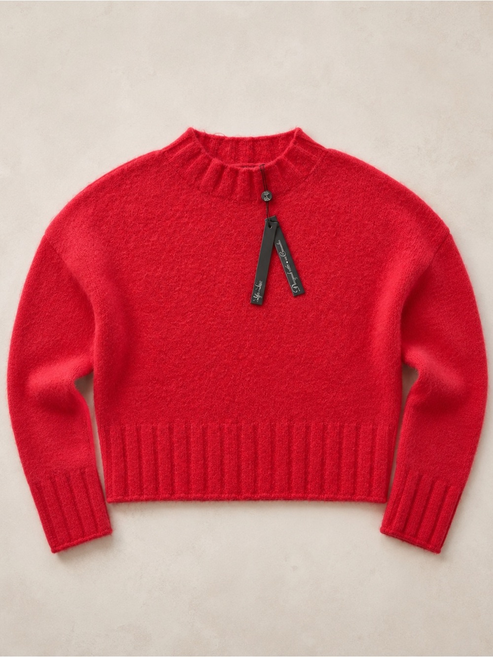 Classic Red Crewneck Sweater with Ribbed Trim